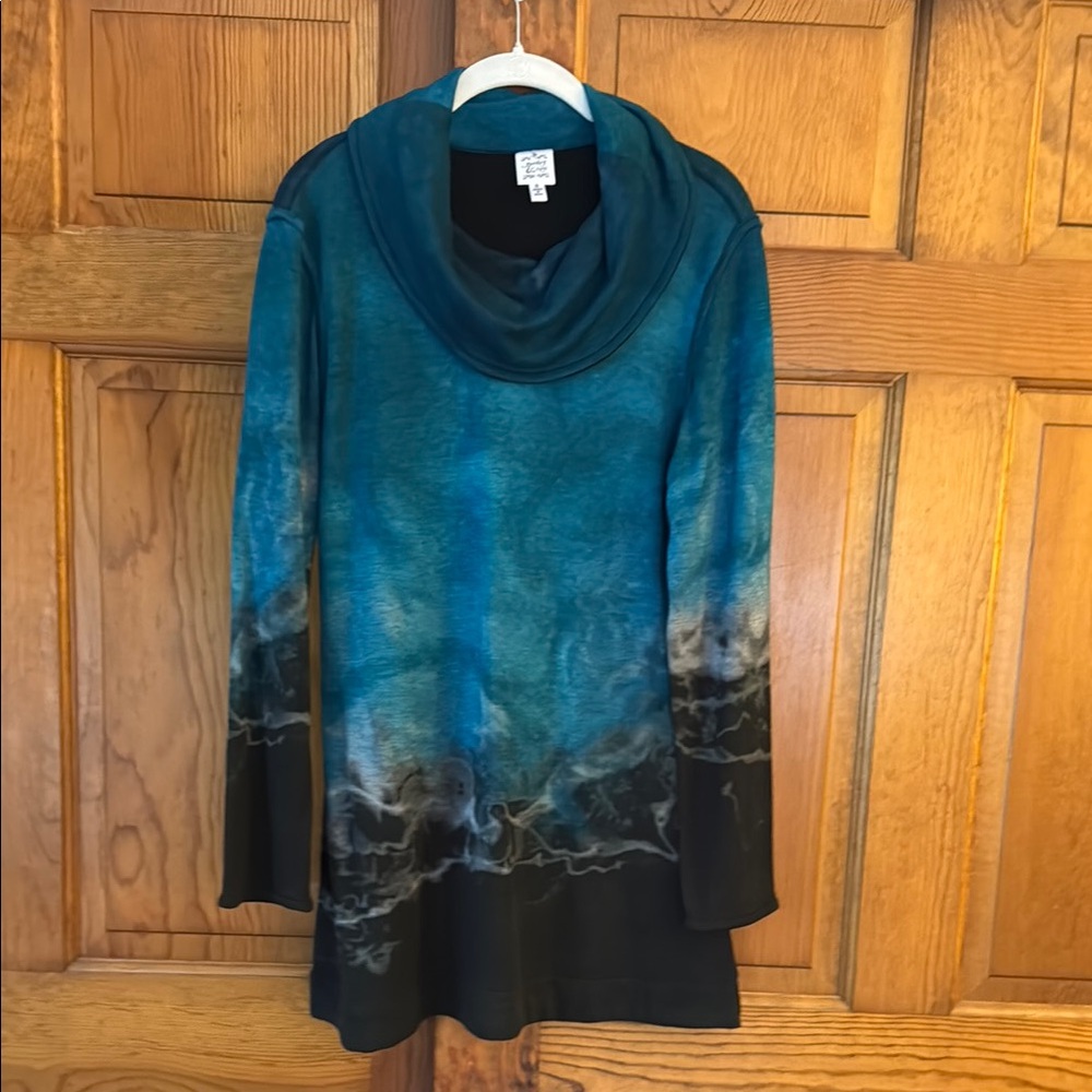 Parsley & Sage Teal and Black Cowl Neck Tunic